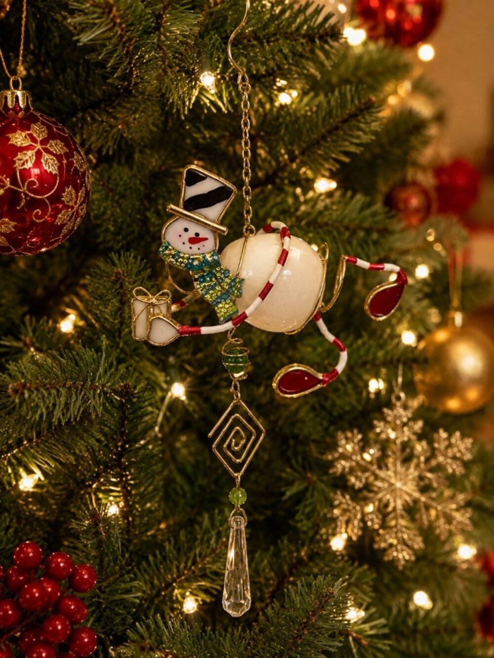 Vintage Stained Glass Snowman Ornament Suncatcher Hanging Christmas Decoration 1 - Picture 4 of 4